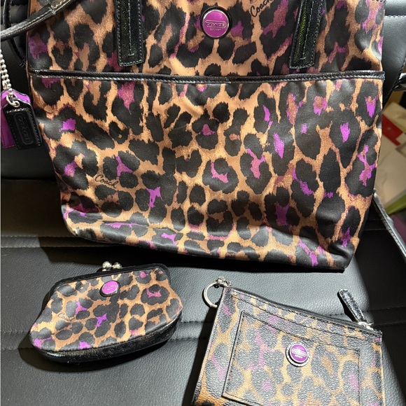 Coach Leopard Print Tote with Purple Accents - Picture 1 of 8